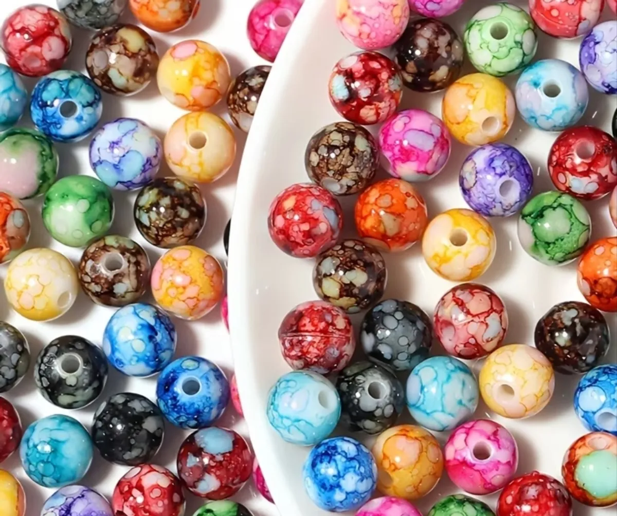 8MM Acrylic Beads With Crack Patterns, Mixed Random Colors, Suitable For Making Jewelry Like Bracelets And Necklaces