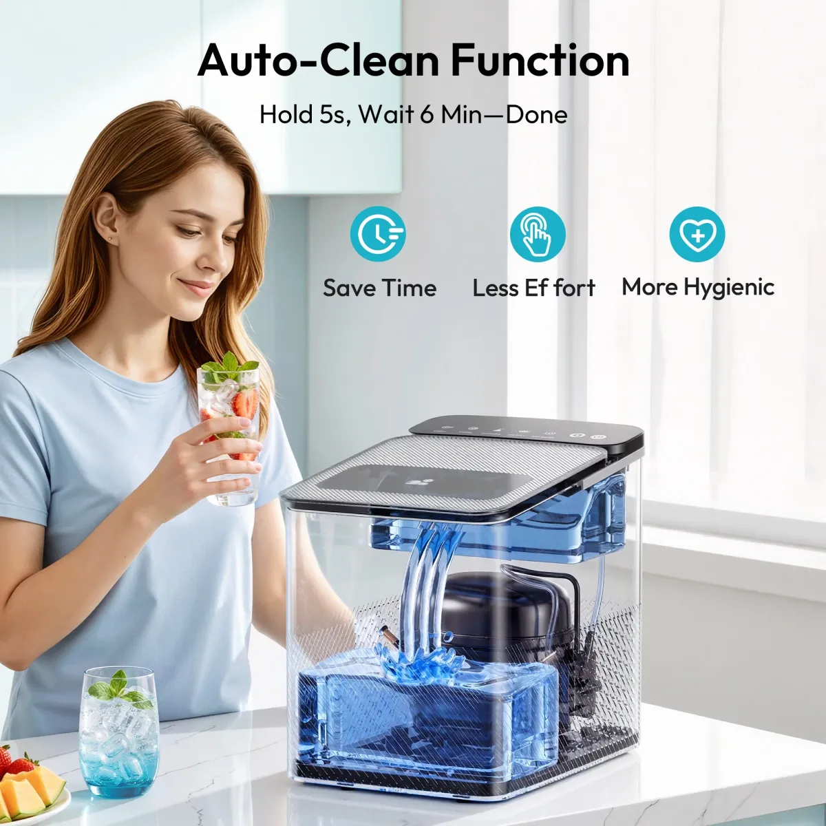 EUHOMY Ice Maker Countertop, 9 Cubes Ready in 6 Mins, 26lbs/24H, Self-Cleaning, Portable Ice Maker Machine with Carry Handle, Basket and Scoop, 2 Size