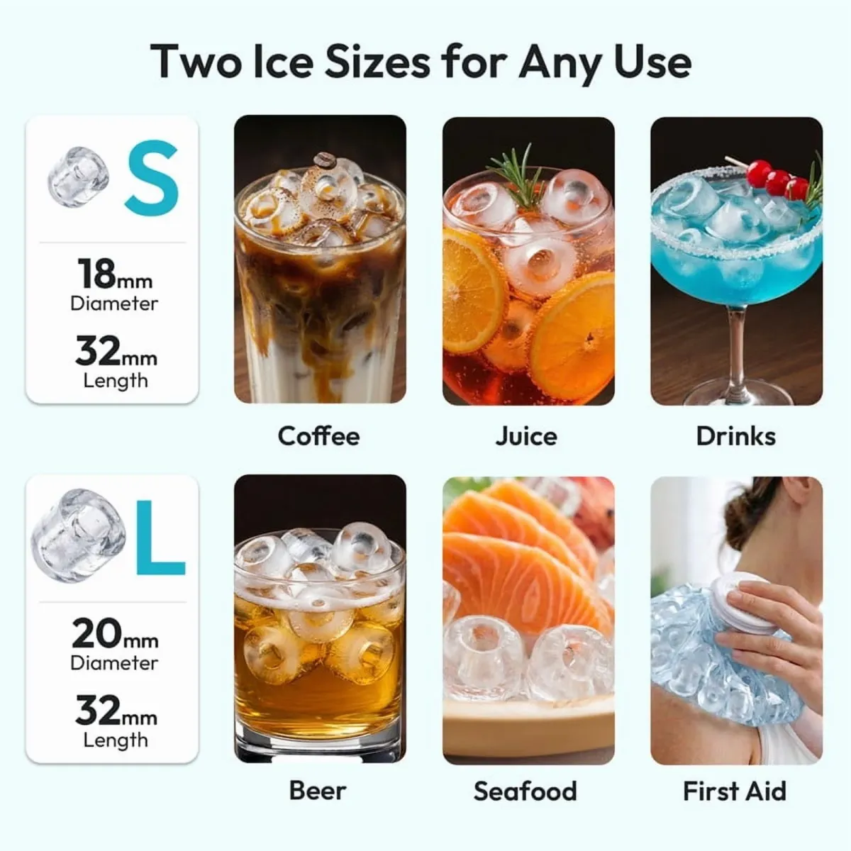 EUHOMY Ice Maker Countertop, 9 Cubes Ready in 6 Mins, 26lbs/24H, Self-Cleaning, Portable Ice Maker Machine with Carry Handle, Basket and Scoop, 2 Size