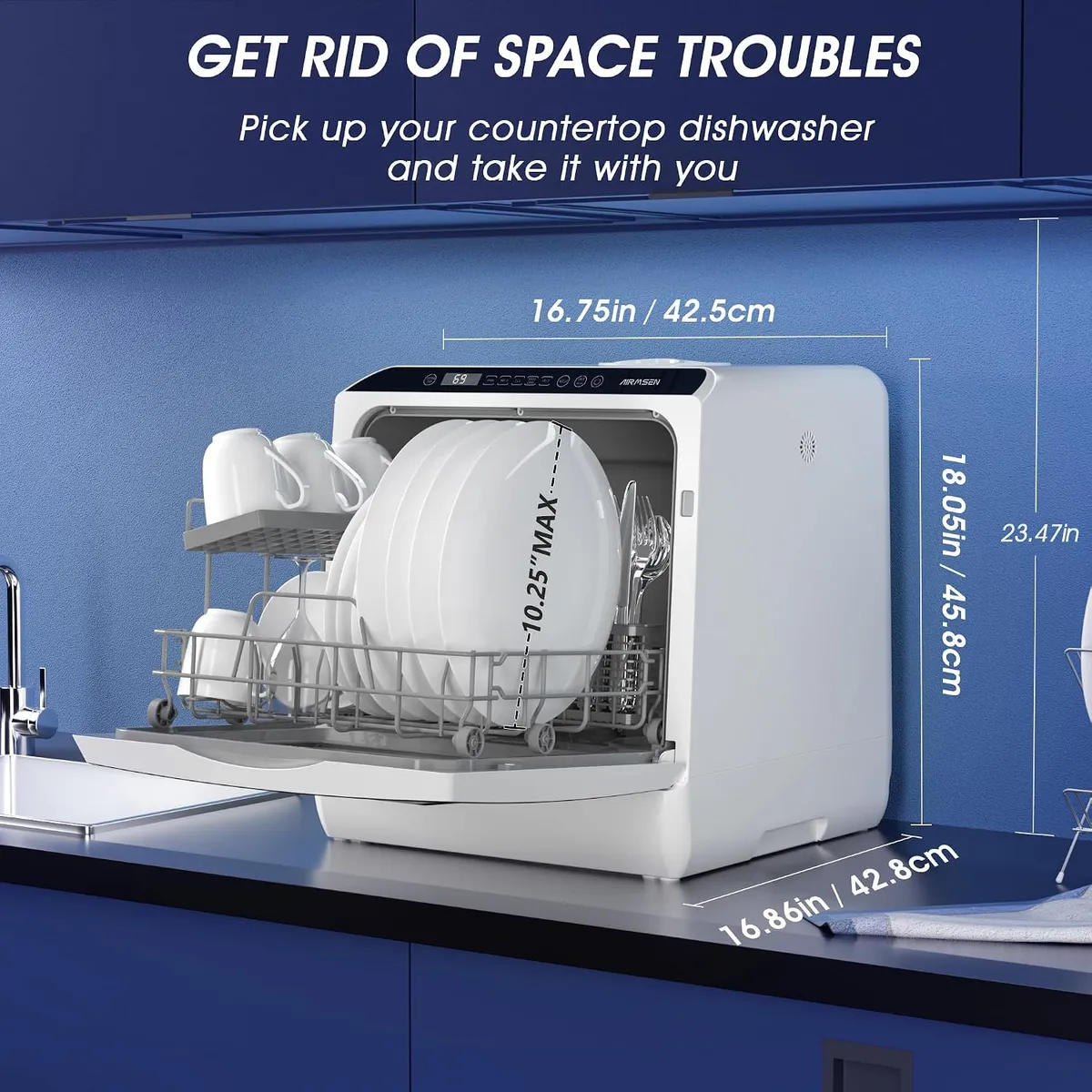 AIRMSEN Portable Countertop Dishwasher, No Hookup Needed