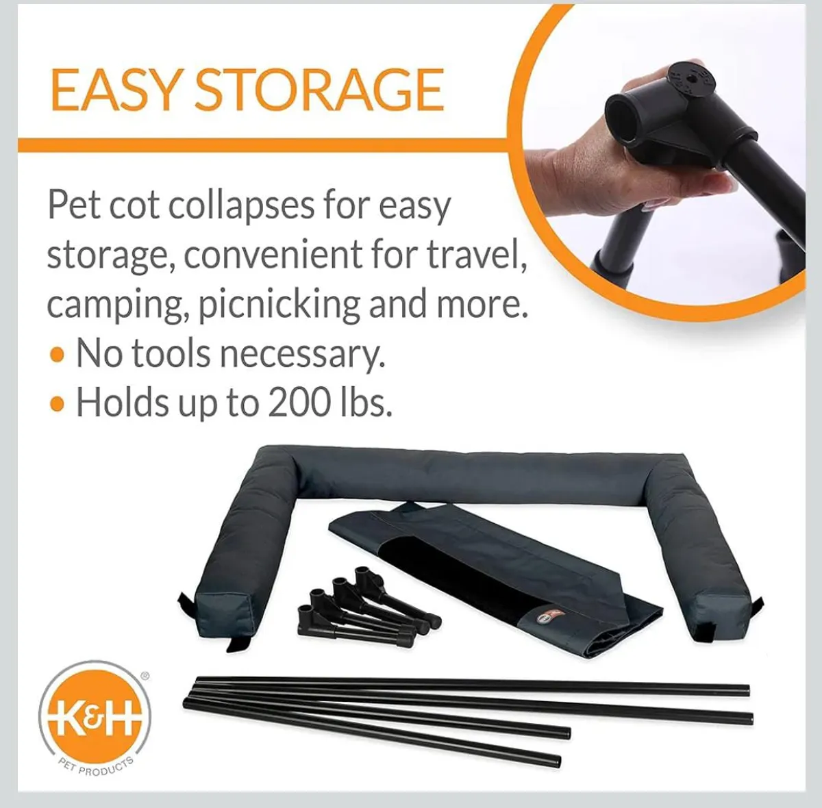 K&H Pet Products Bolster Dog Cot, Cooling Indoor Outdoor Elevated Cot Hammock Dog Bed.