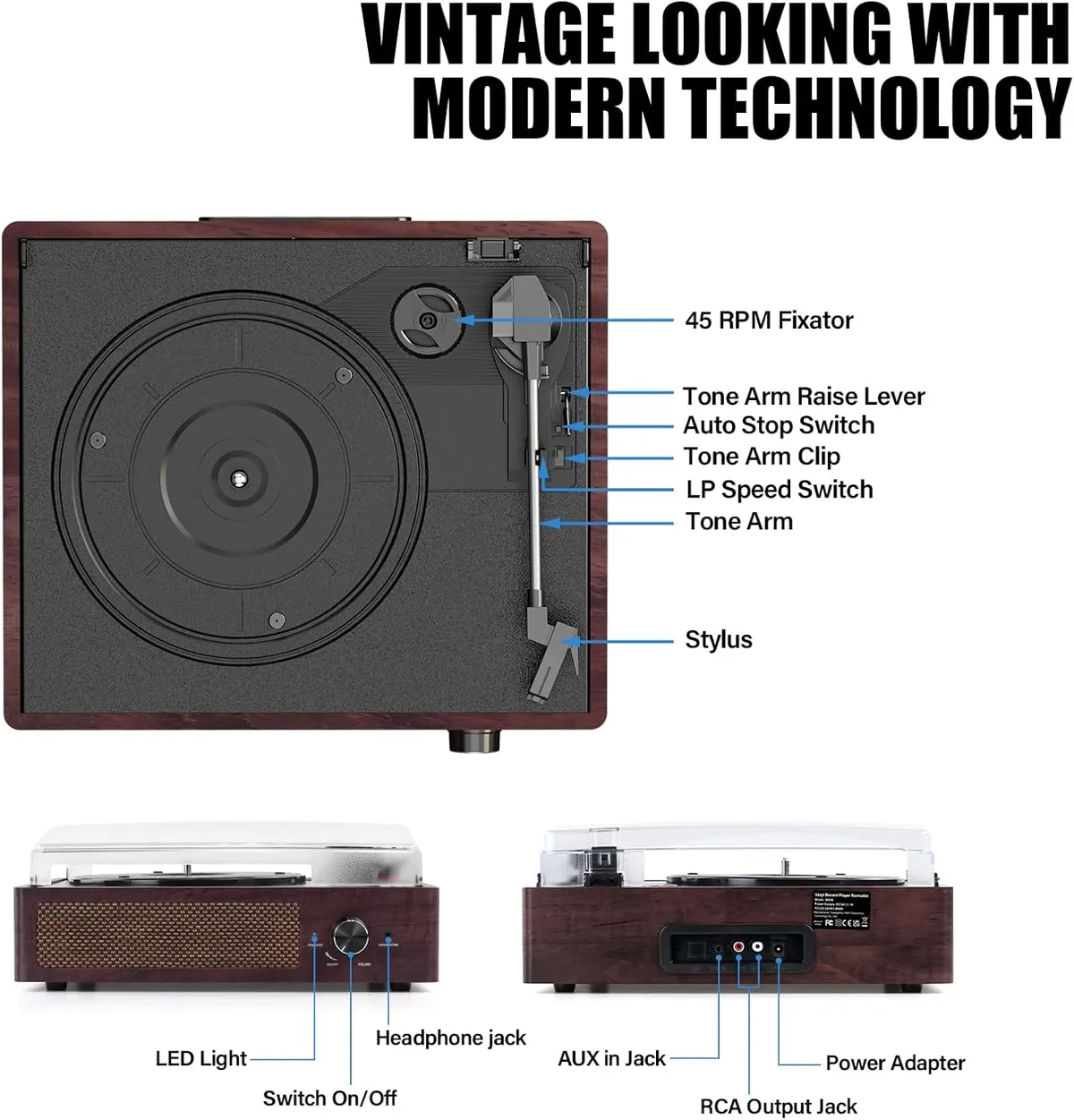 Cotsoco Bluetooth Belt Drive Turntable with Headphone  Bronze