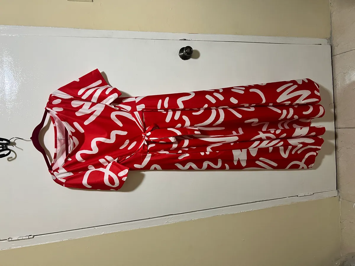 4XL Red with White Abstract Dress