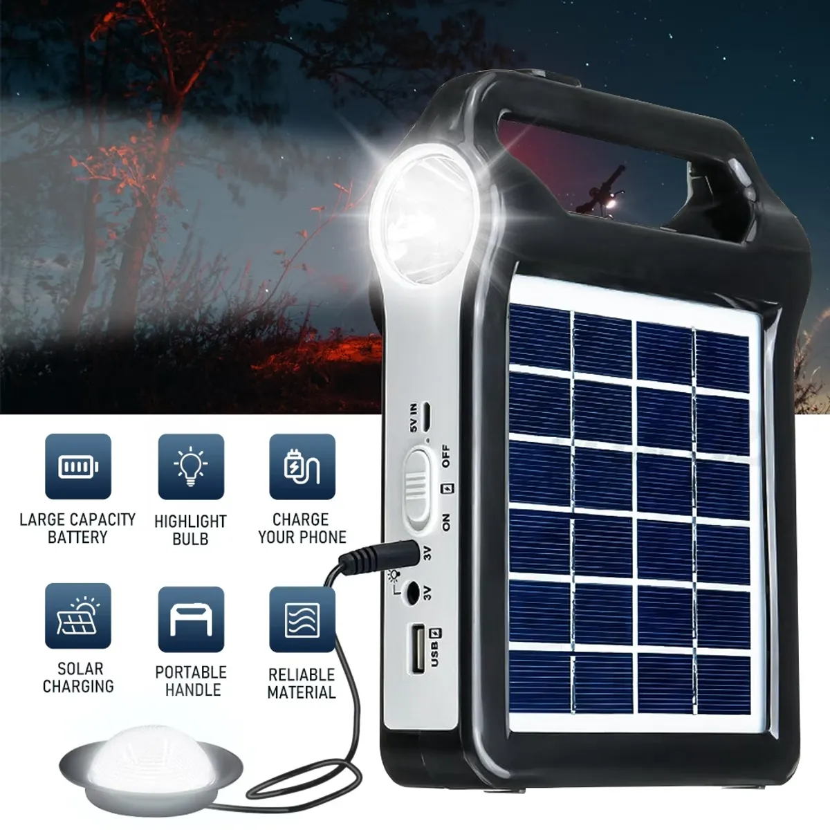 ABLINK Portable Solar Generator System with Solar Panel Battery and Lighting Bulb for Camping Emergency