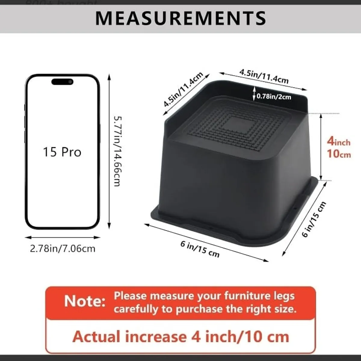 Bed Risers 4 inch Heavy Duty, 4 Pack Oversized Furniture Risers , Black Bed Lifts Risers for Table, Sofa, Chair, Couch, Desk, Bed Frame Risers Supports Up to 6,500 Lbs