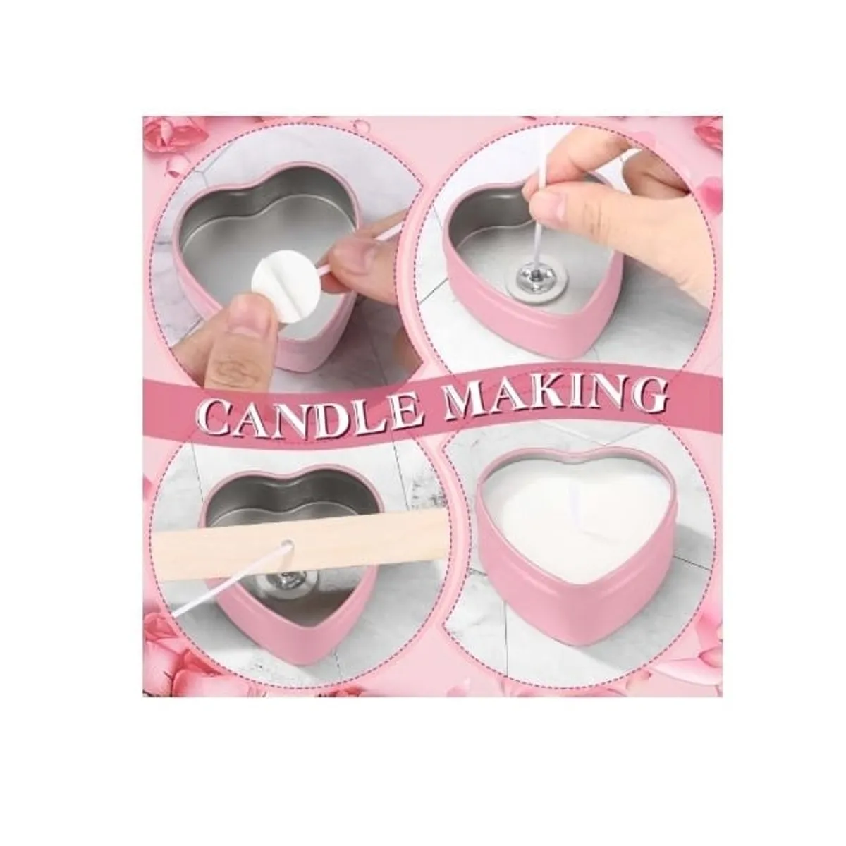 2 oz Heart Shaped Candle Tins Metal Tins with Clear Window Lids Empty Jars for Making Candles Heart Containers for Gifts Home Supplies(Pink)