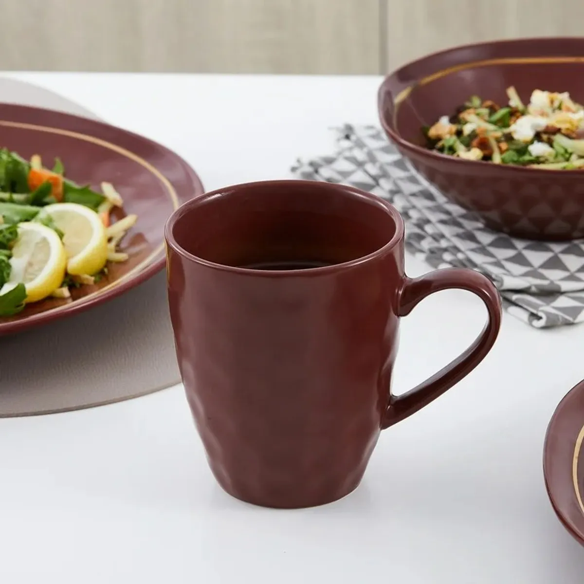 Stone + Lain Clara Porcelain Collection Dinnerware Set, 32-Piece Service for 8, Burgundy