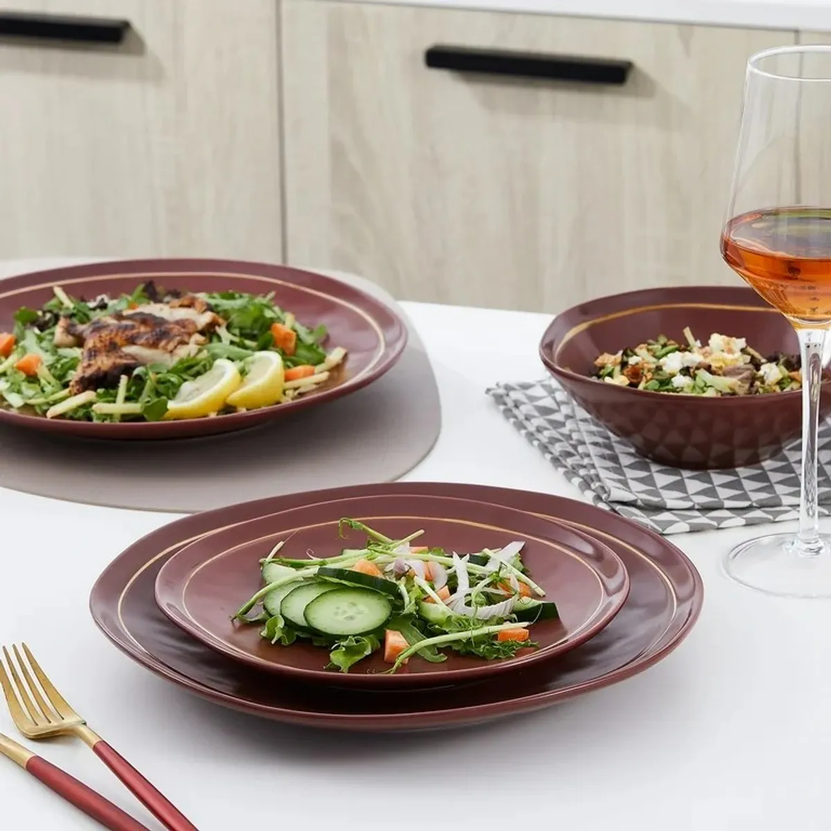 Stone + Lain Clara Porcelain Collection Dinnerware Set, 32-Piece Service for 8, Burgundy