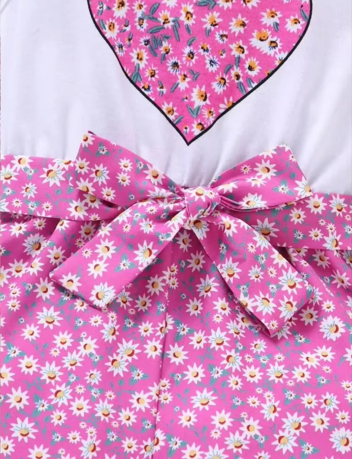 Young Girl Ditsy Floral & Heart Print Belted Romper- Size 6Y