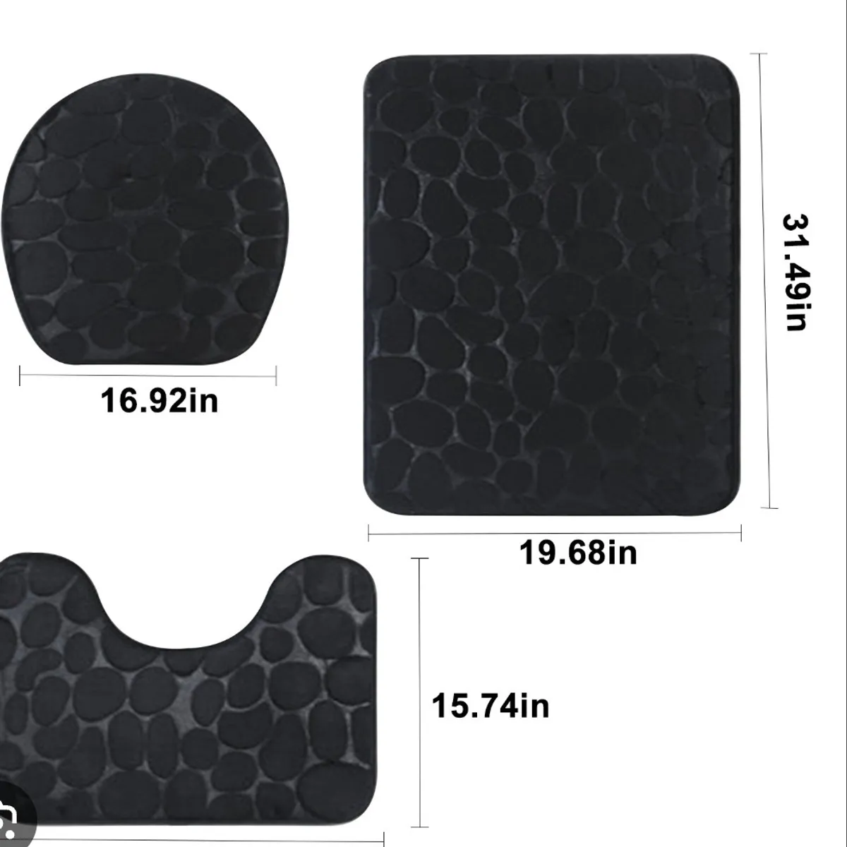 3-piece black pebble-embossed anti-slip bathroom rug set