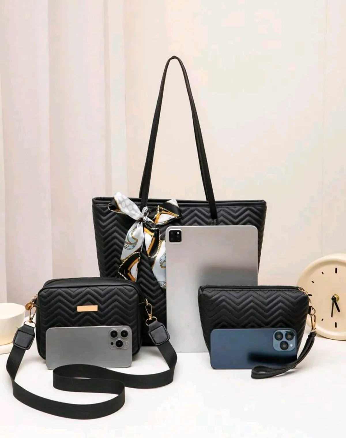 3pcs/Set Includes Cross-Body Bag, Silk Scarf, And Coin Purse