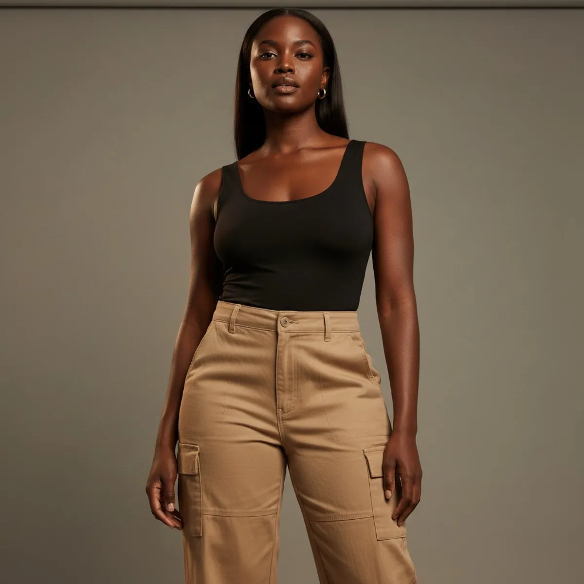 Women's Sexy Side Flip Pockets Cargo Pants Slight Stretch Fabric Multi Pocket Design - Size M