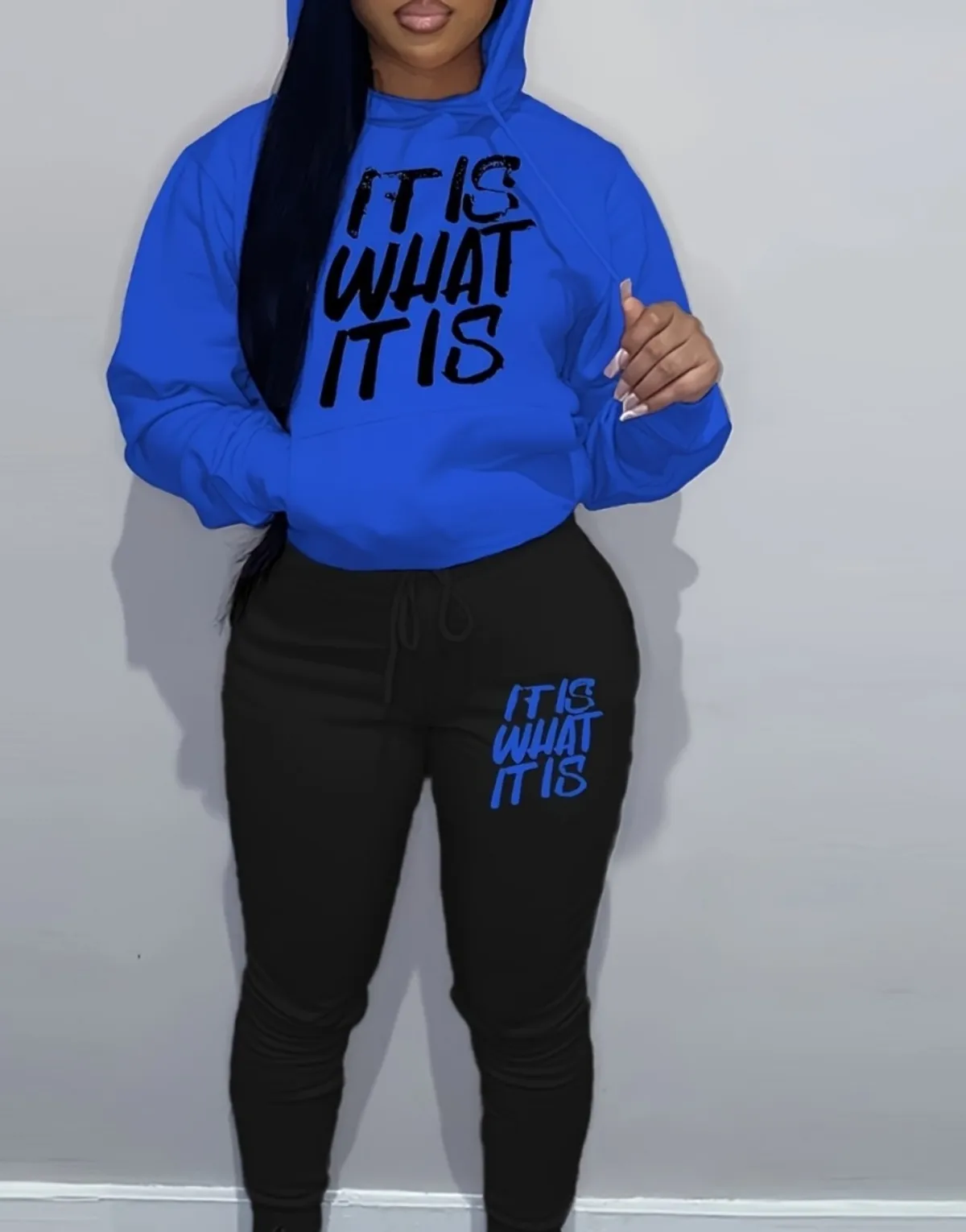 The New Style Is This Letter Print Women'S Hooded Sweatshirt And Elongated Pants 2PCS Set, Fleece-Lined And Thickened - Size M