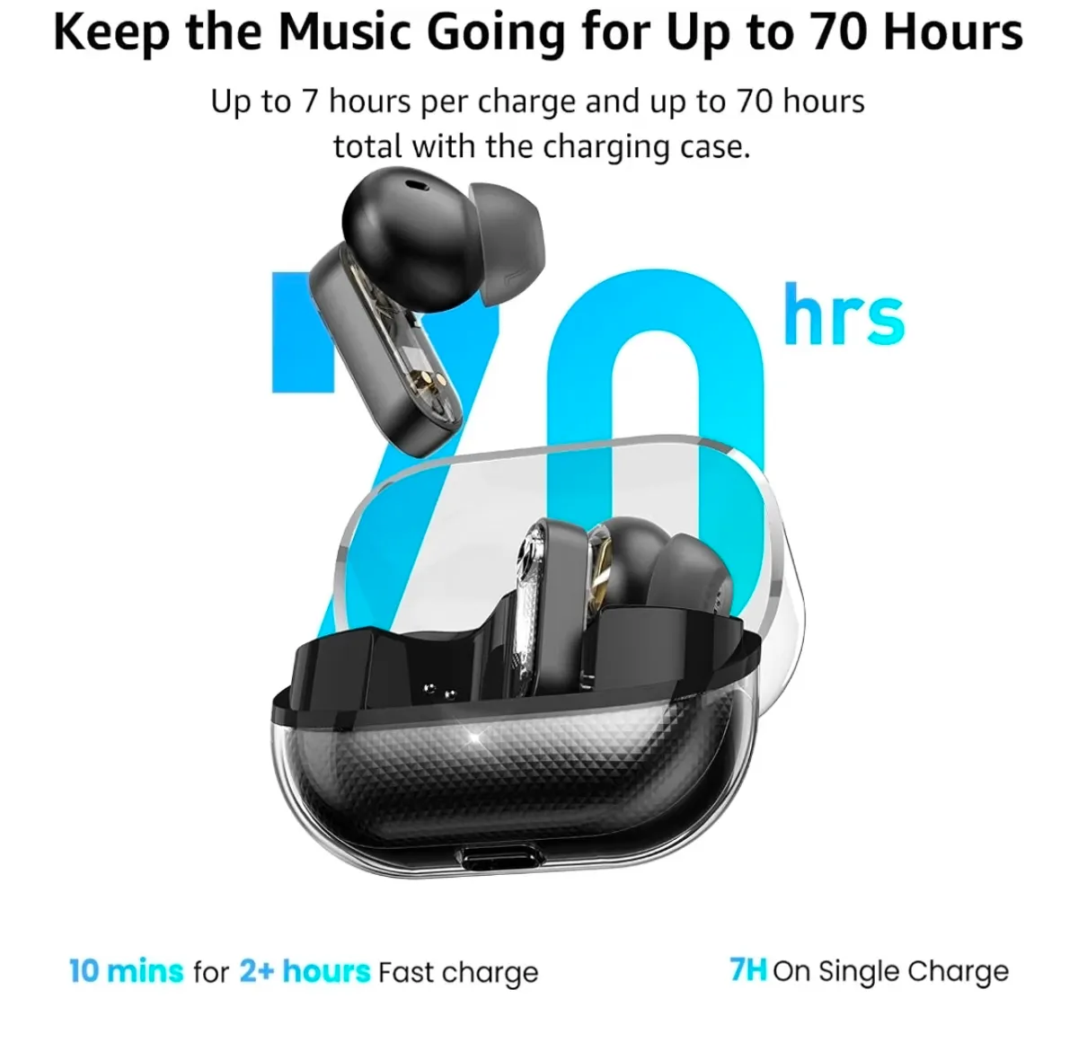 TOZO Crystal Pods Hybrid Active Noise Cancelling Wireless Earbuds Black