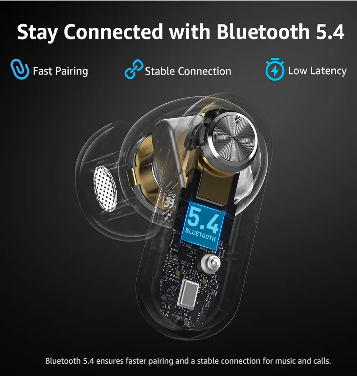 TOZO Crystal Pods Hybrid Active Noise Cancelling Wireless Earbuds Black