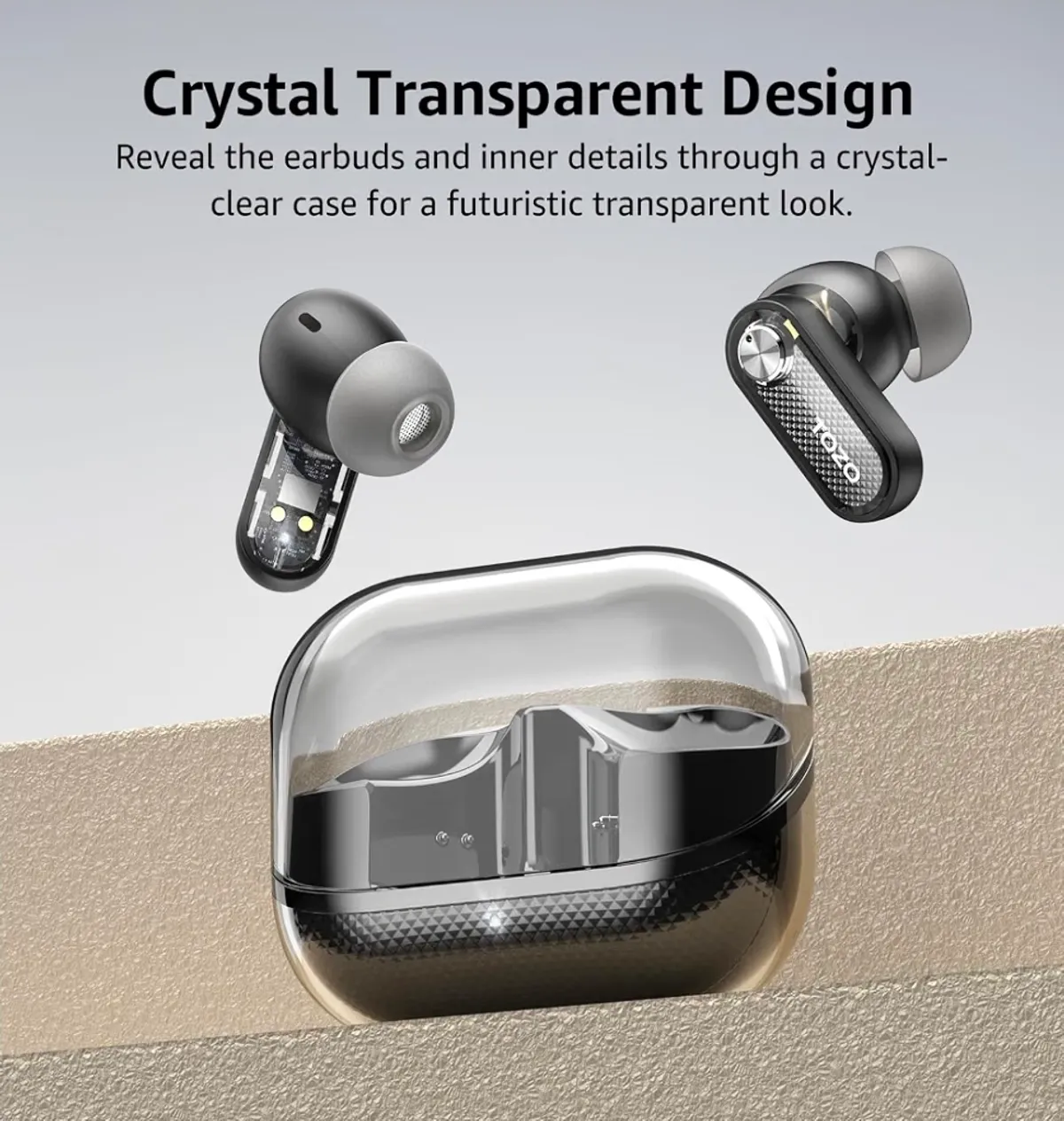 TOZO Crystal Pods Hybrid Active Noise Cancelling Wireless Earbuds Black