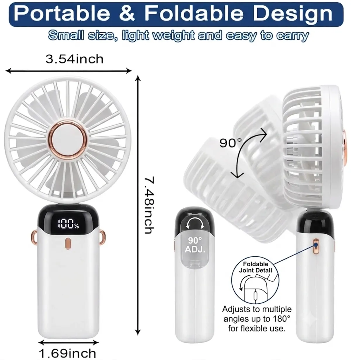 Hand Held Fan, Portable USB Rechargeable Fans with 5 Speeds