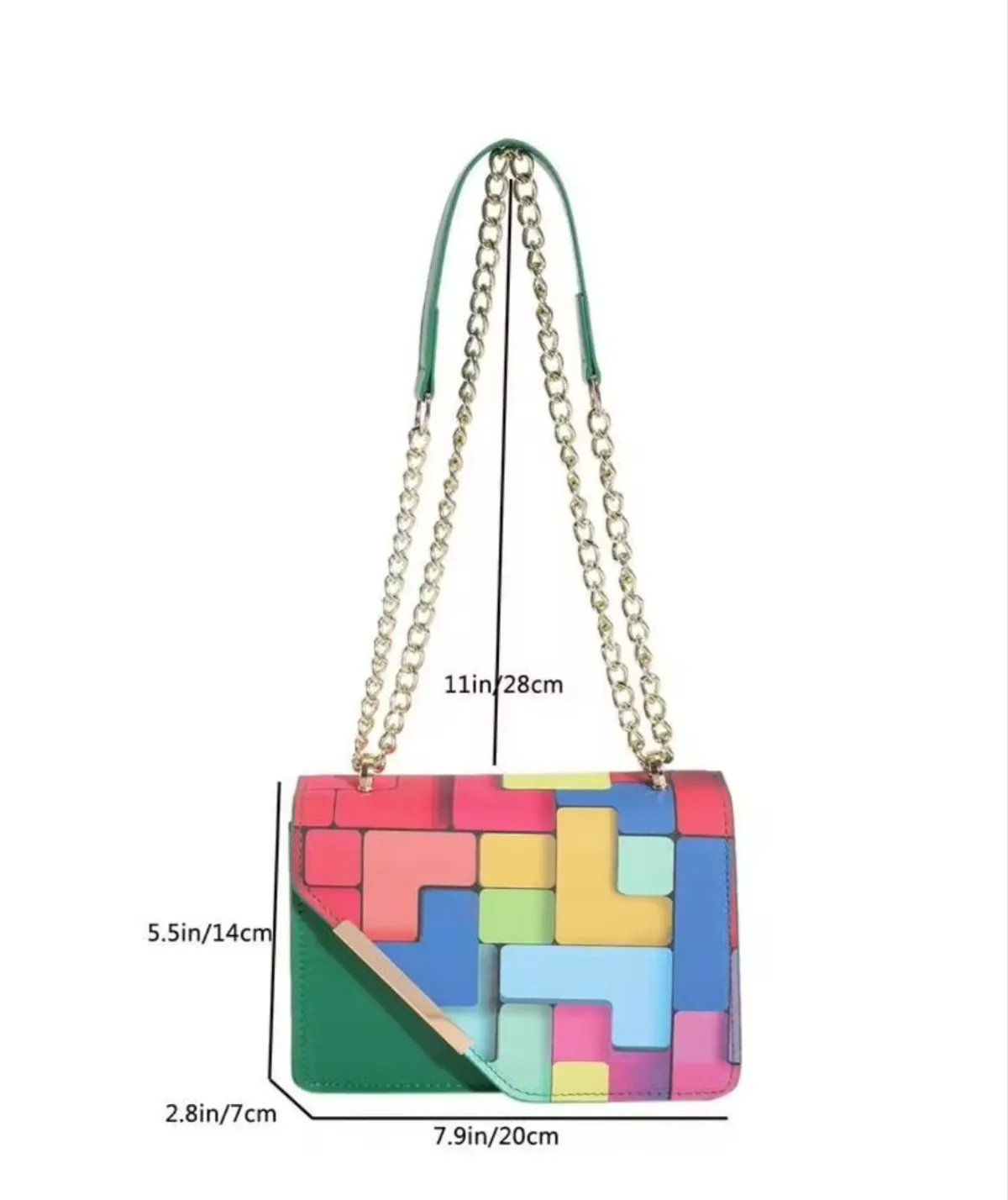 Mini Fashionable Plaid Patchwork Crossbody Bag, Metal Chain Strap Square Shoulder Bag