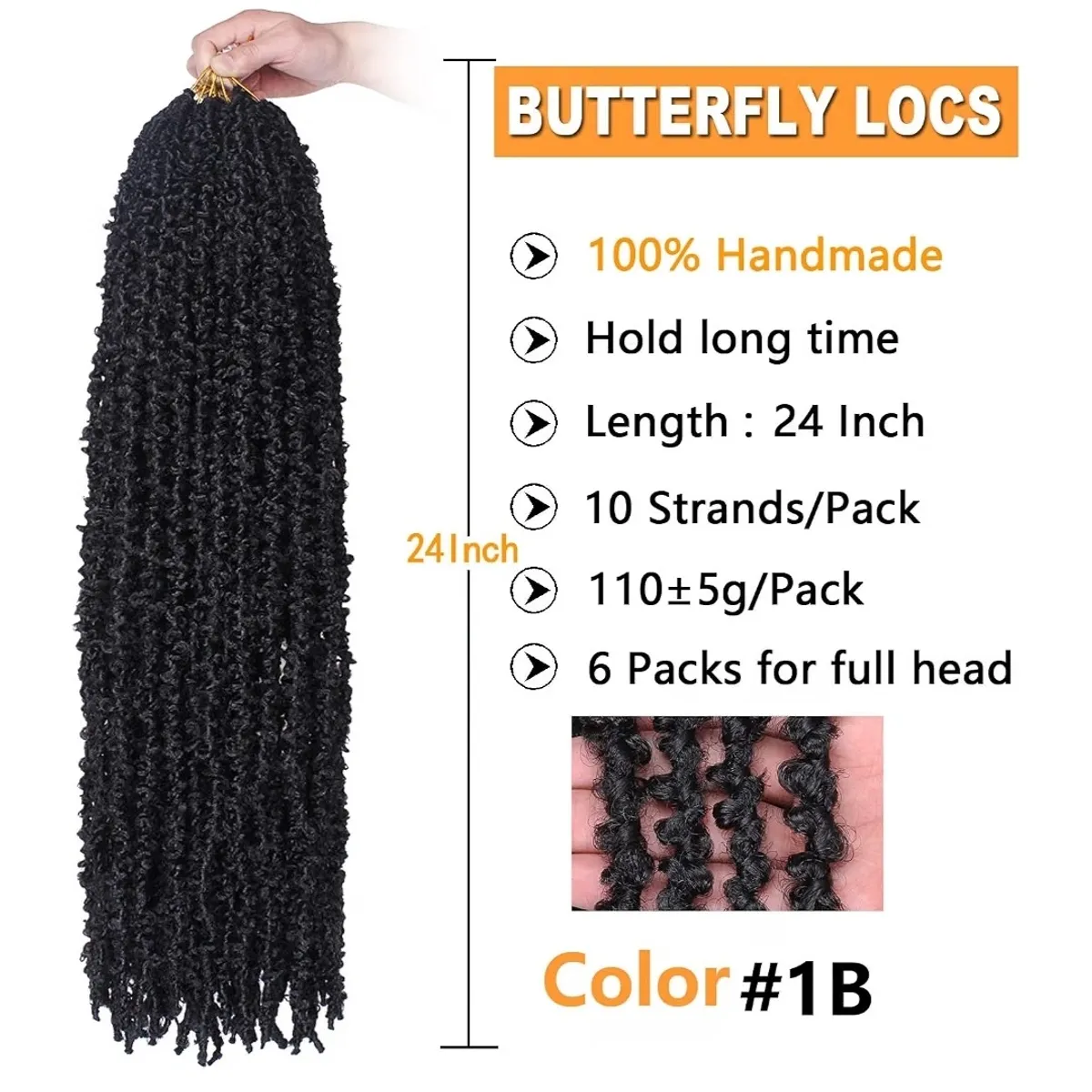 6 Packs Butterfly Crochet locs 24 Inch 1B#