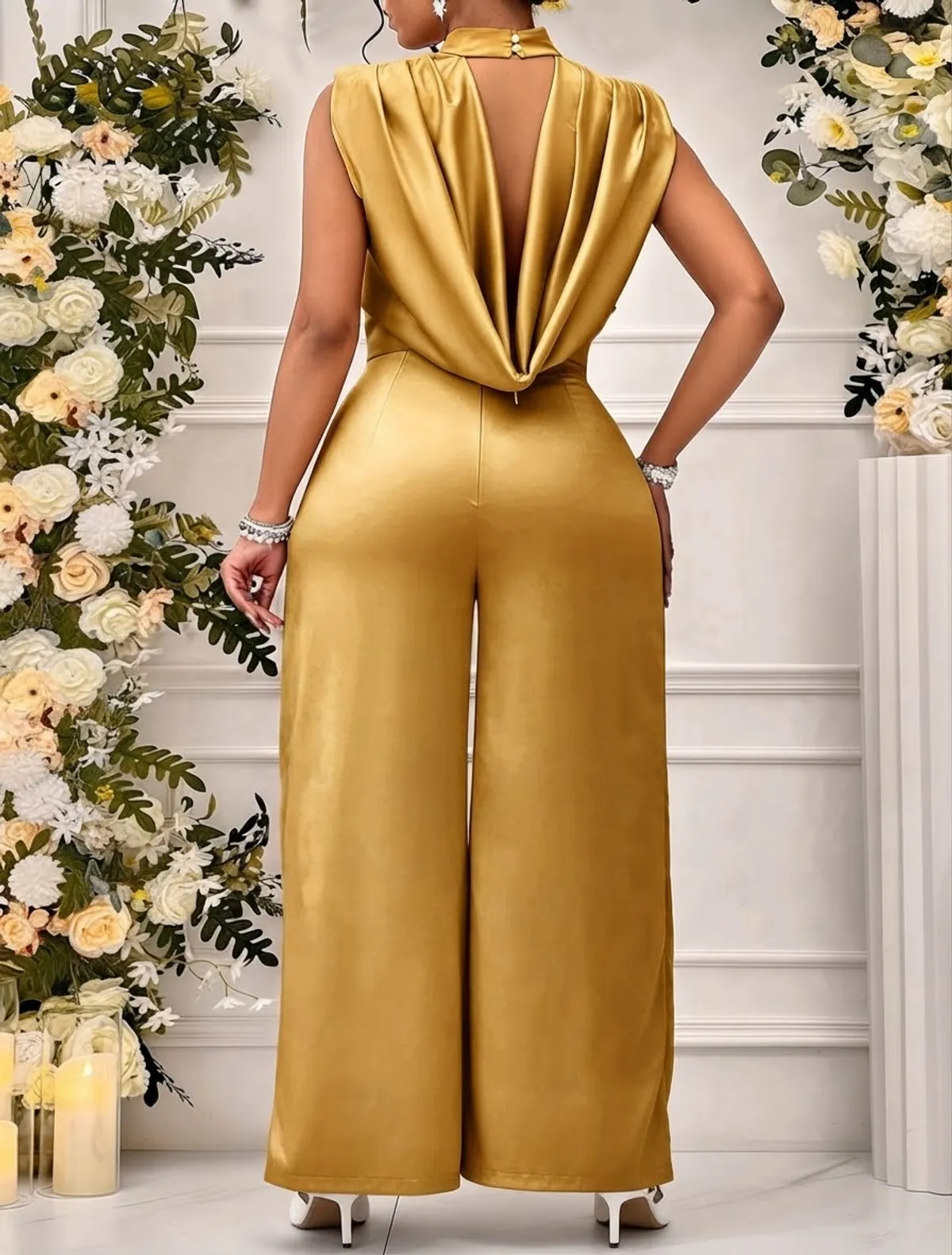 Women's Elegant Sage Green Summer Wedding Guest Jumpsuit,Backless - Size M
