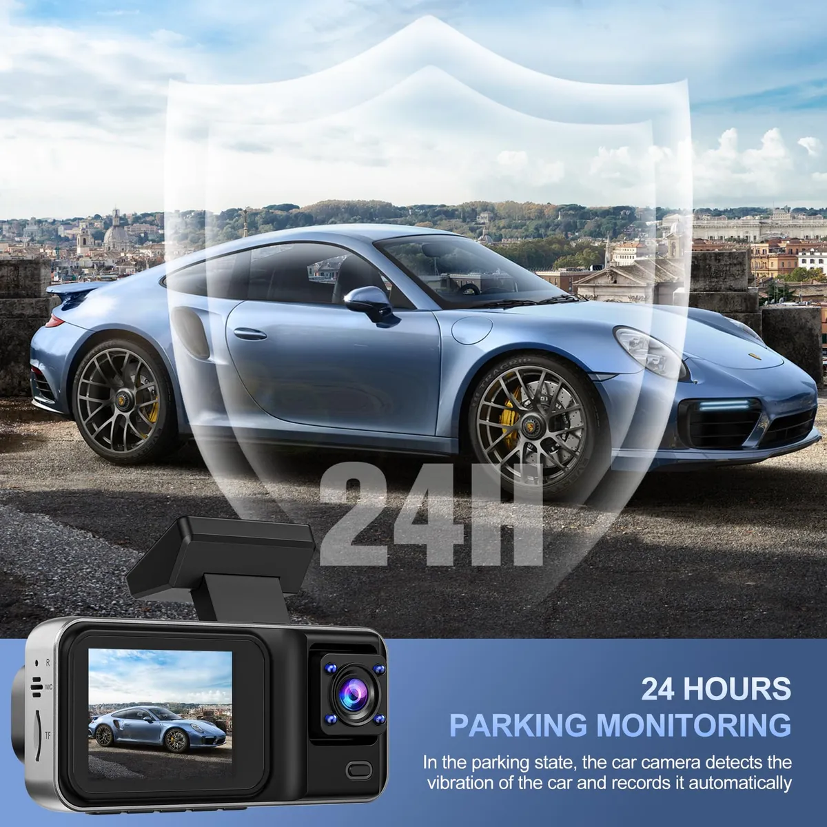 Full HD Dash Camera – 2.0″ Wi-Fi Traffic Recorder with Triple Camera System, Loop Recording & Motion Detection