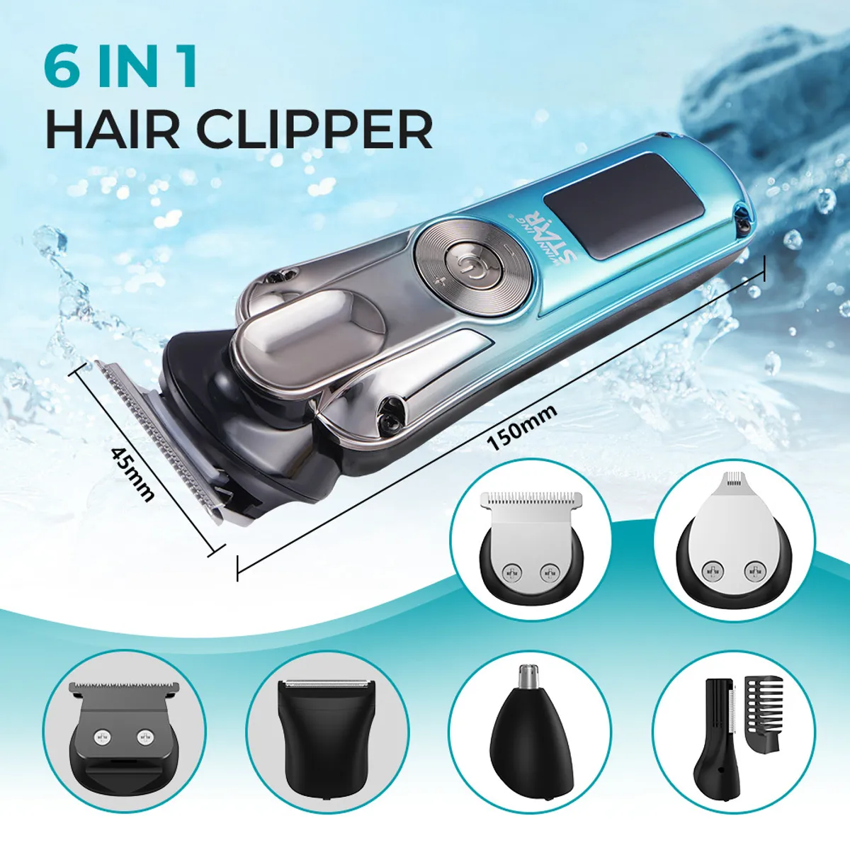 6-in-1 Hair Clipper with L.E.D Display
