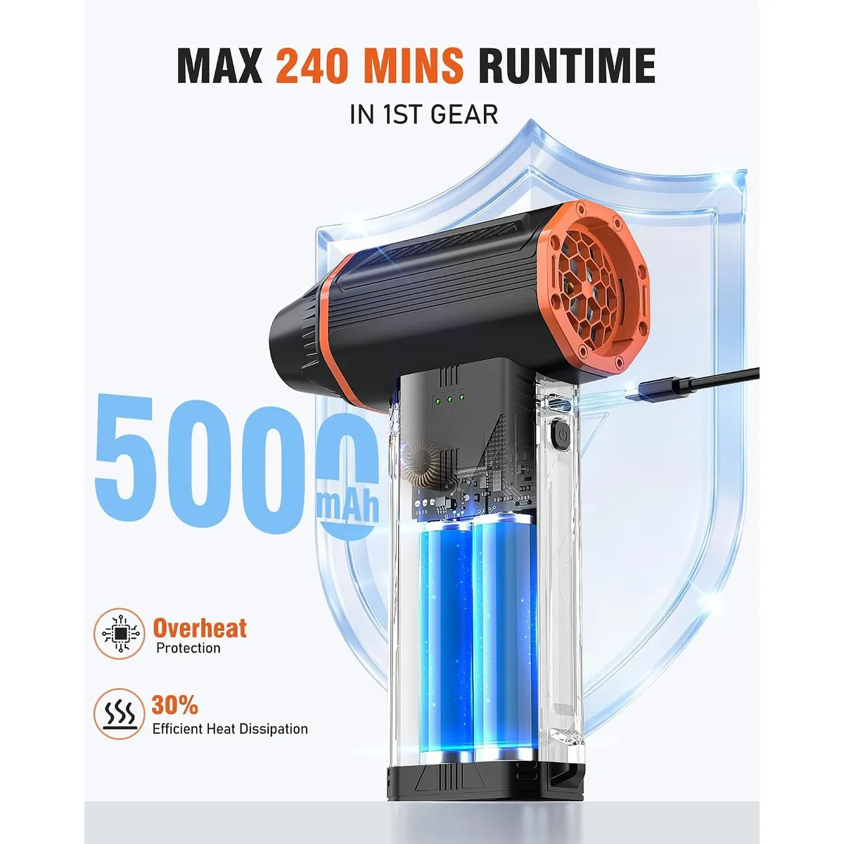 Cordless Electric Air Duster, 110,000 RPM High-Power Compressed Air Alternative, Rechargeable Keyboard Cleaner for PC, Car, Camera, with 4 Nozzles