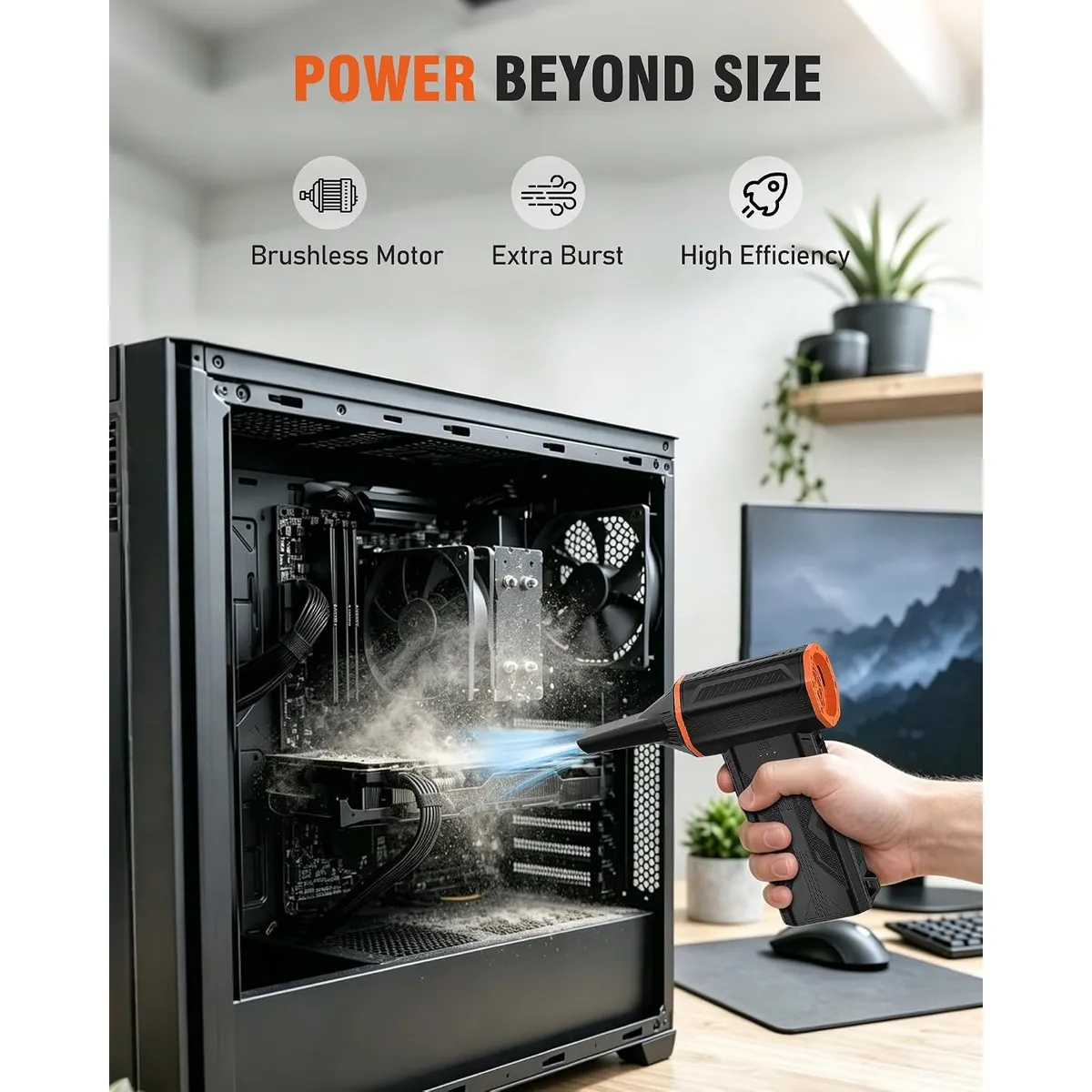 Cordless Electric Air Duster, 110,000 RPM High-Power Compressed Air Alternative, Rechargeable Keyboard Cleaner for PC, Car, Camera, with 4 Nozzles