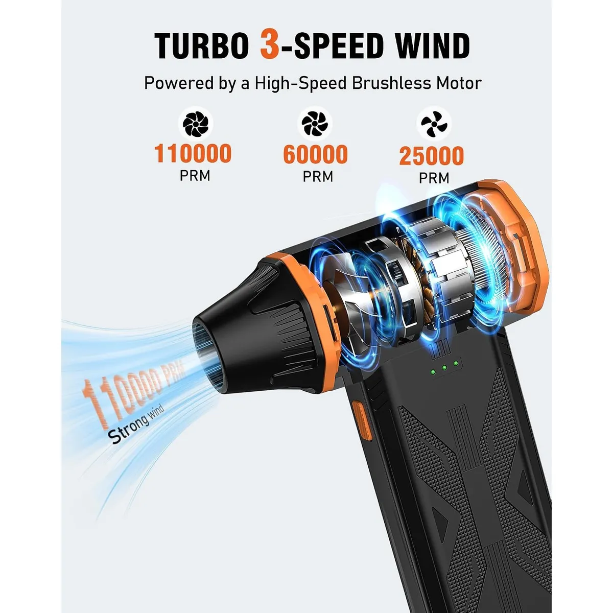 Cordless Electric Air Duster, 110,000 RPM High-Power Compressed Air Alternative, Rechargeable Keyboard Cleaner for PC, Car, Camera, with 4 Nozzles