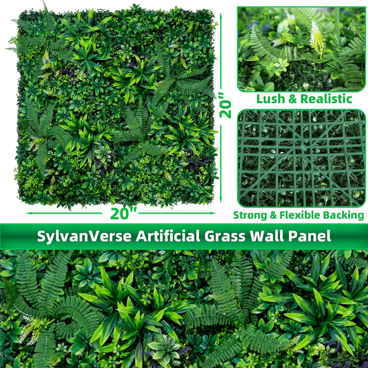 6-Pack Artificial Boxwood Hedge Panels, 20x20 Inch UV-Resistant Fake Grass Wall, Privacy Screen for Patio, Garden, Fence, Indoor Outdoor Decor