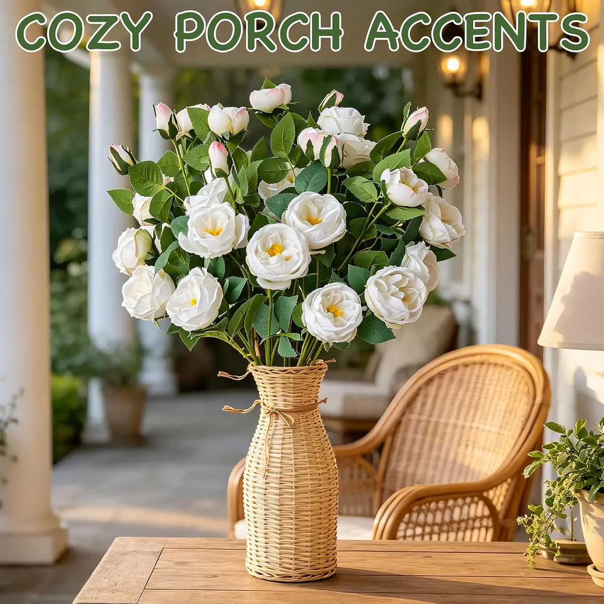 6-Pack White Artificial Peony Stems, Realistic Faux Flowers for Wedding Centerpieces, Home Decor, DIY Bouquets, Flexible Wire Stems, 23 Inches