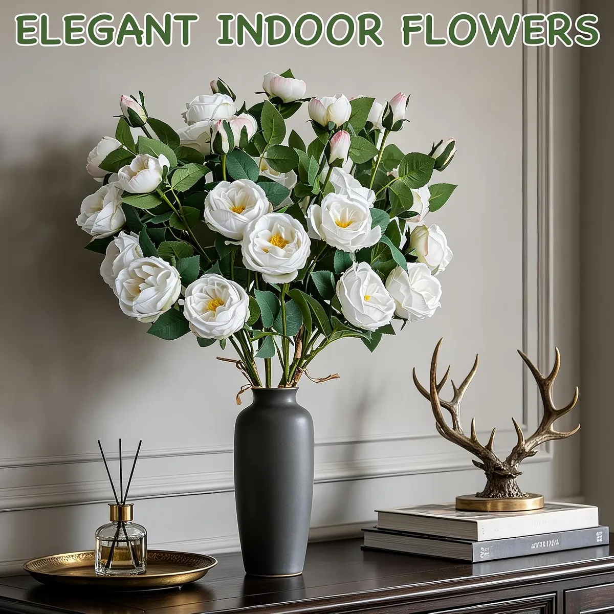 6-Pack White Artificial Peony Stems, Realistic Faux Flowers for Wedding Centerpieces, Home Decor, DIY Bouquets, Flexible Wire Stems, 23 Inches