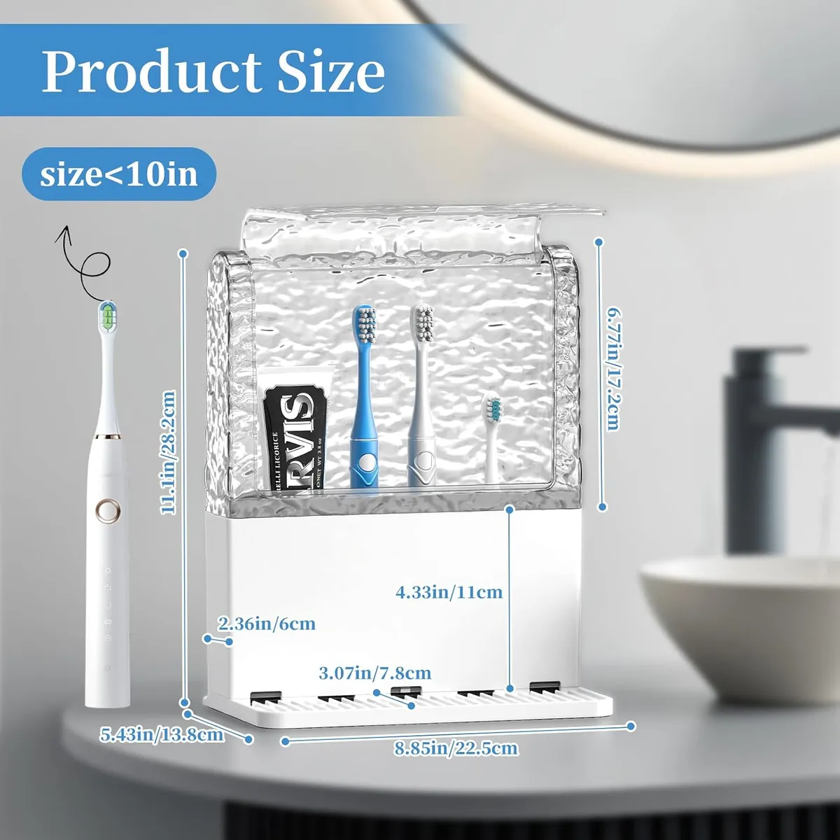 Toothbrush Holder with Cover, Waterproof Bathroom Organizer for Electric Toothbrushes, Toothpaste, Makeup Brushes, Dustproof Storage Box with Drainage, White