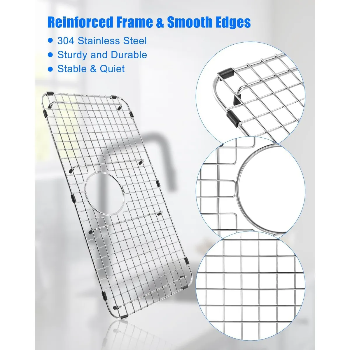 Stainless Steel Sink Bottom Grid, 25.25 x 12.5 Inch Protector for Kitchen Sinks, Rear Drain Fit, Rust Resistant Rack for Pots, Pans, Dish Drying