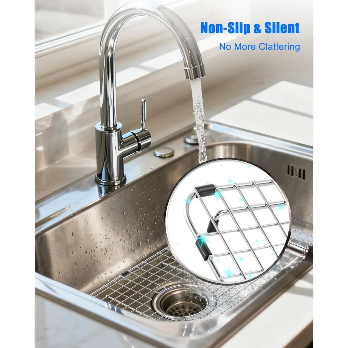 Stainless Steel Sink Bottom Grid, 25.25 x 12.5 Inch Protector for Kitchen Sinks, Rear Drain Fit, Rust Resistant Rack for Pots, Pans, Dish Drying