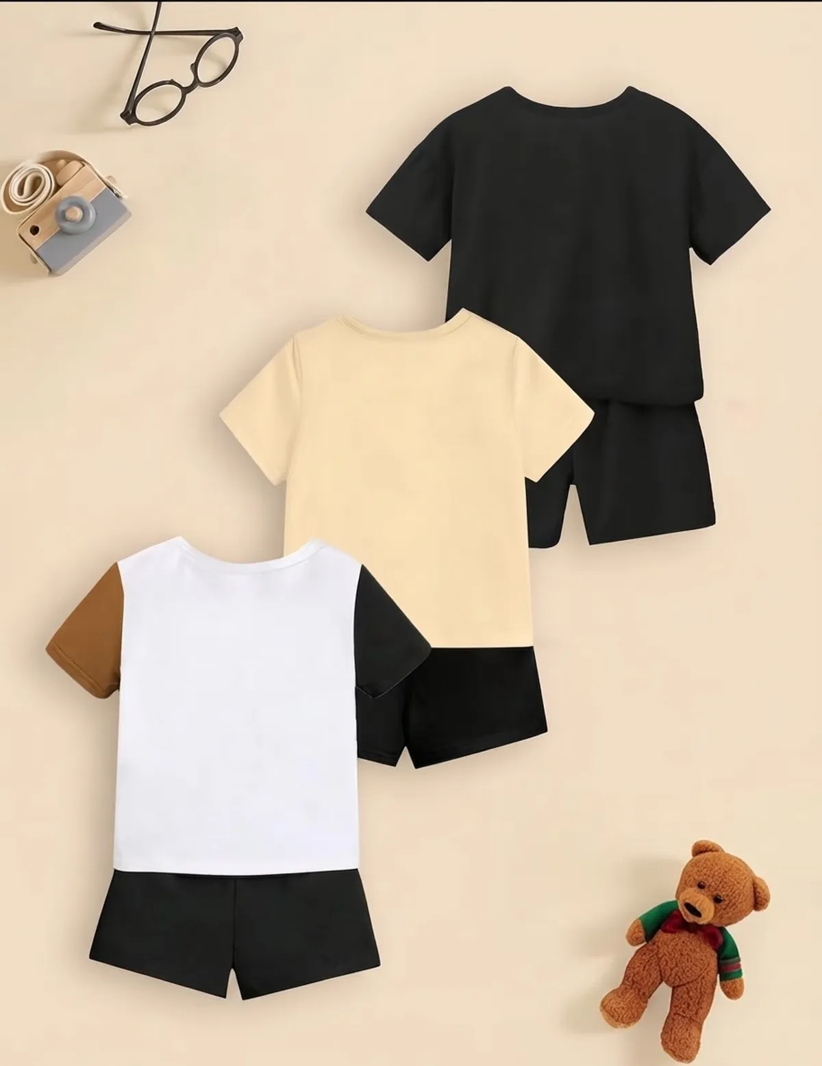 Baby Boy Summer Casual Crew Neck Short Sleeve Letter Print Top + Solid Color Elastic Waist Shorts 6PCS Set -Size 2-3Y