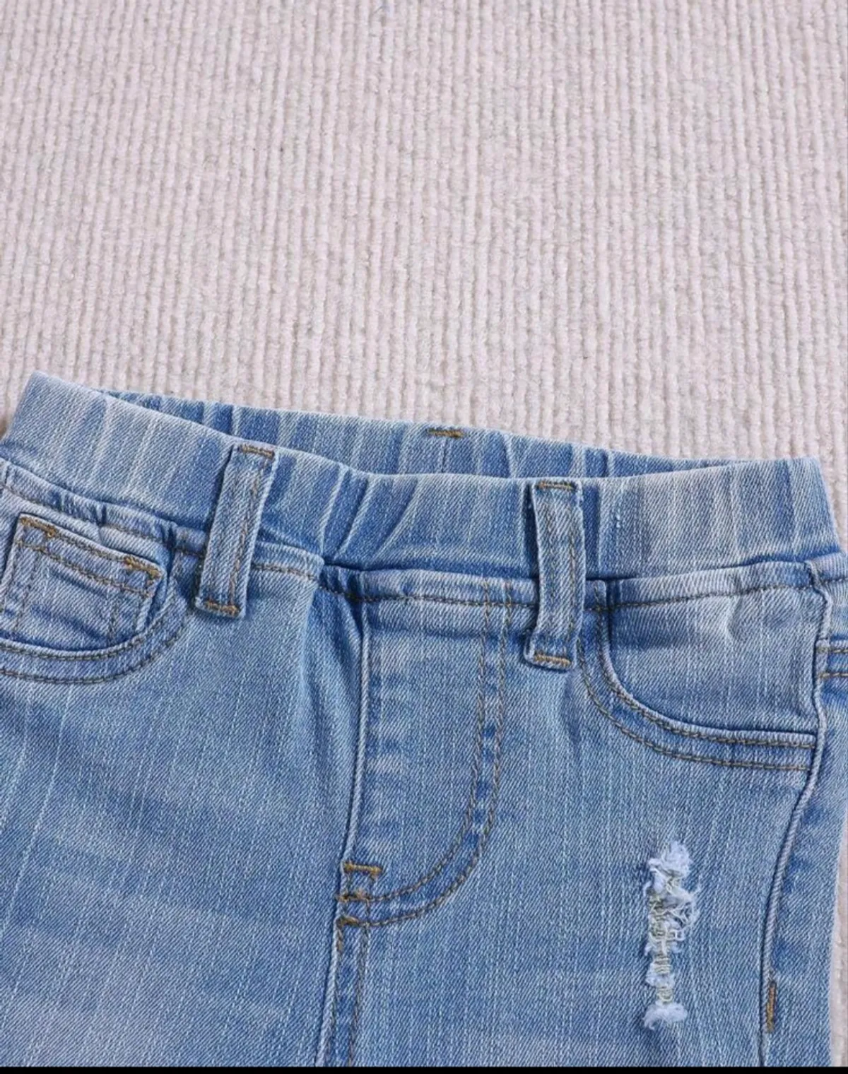 Baby Boys 2PCS/Set Casual Ripped Frayed Lapel Long Sleeve Denim Jacket And Ripped Frayed High Stretch Skinny Blue Jeans - Size 2-3Y