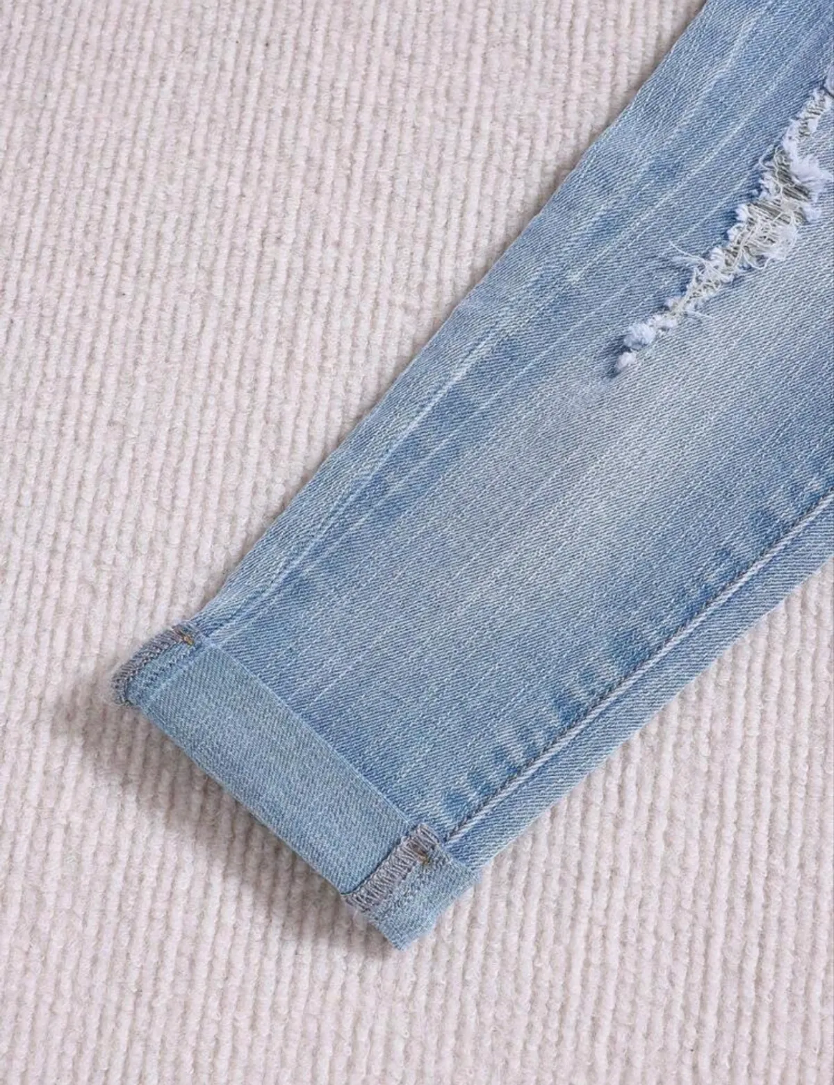 Baby Boys 2PCS/Set Casual Ripped Frayed Lapel Long Sleeve Denim Jacket And Ripped Frayed High Stretch Skinny Blue Jeans - Size 2-3Y