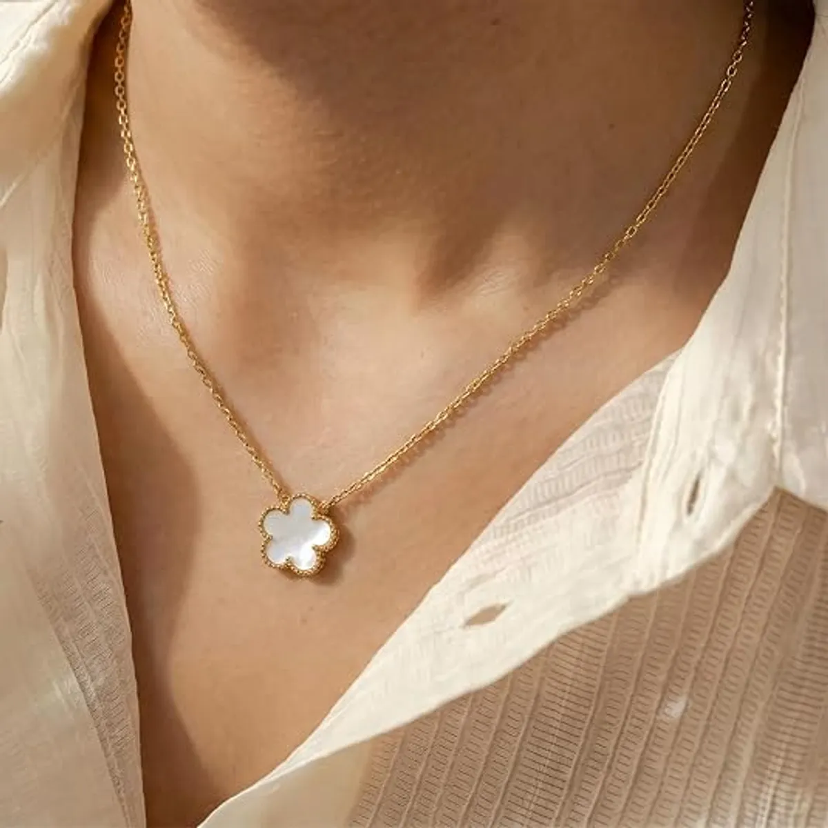 5-Leaf Clover Jewelry Set for Women, 18K Gold Plated Stainless Steel Necklace, Bracelet, Earrings, Hypoallergenic Luck Charm Gift, Tarnish Resistant