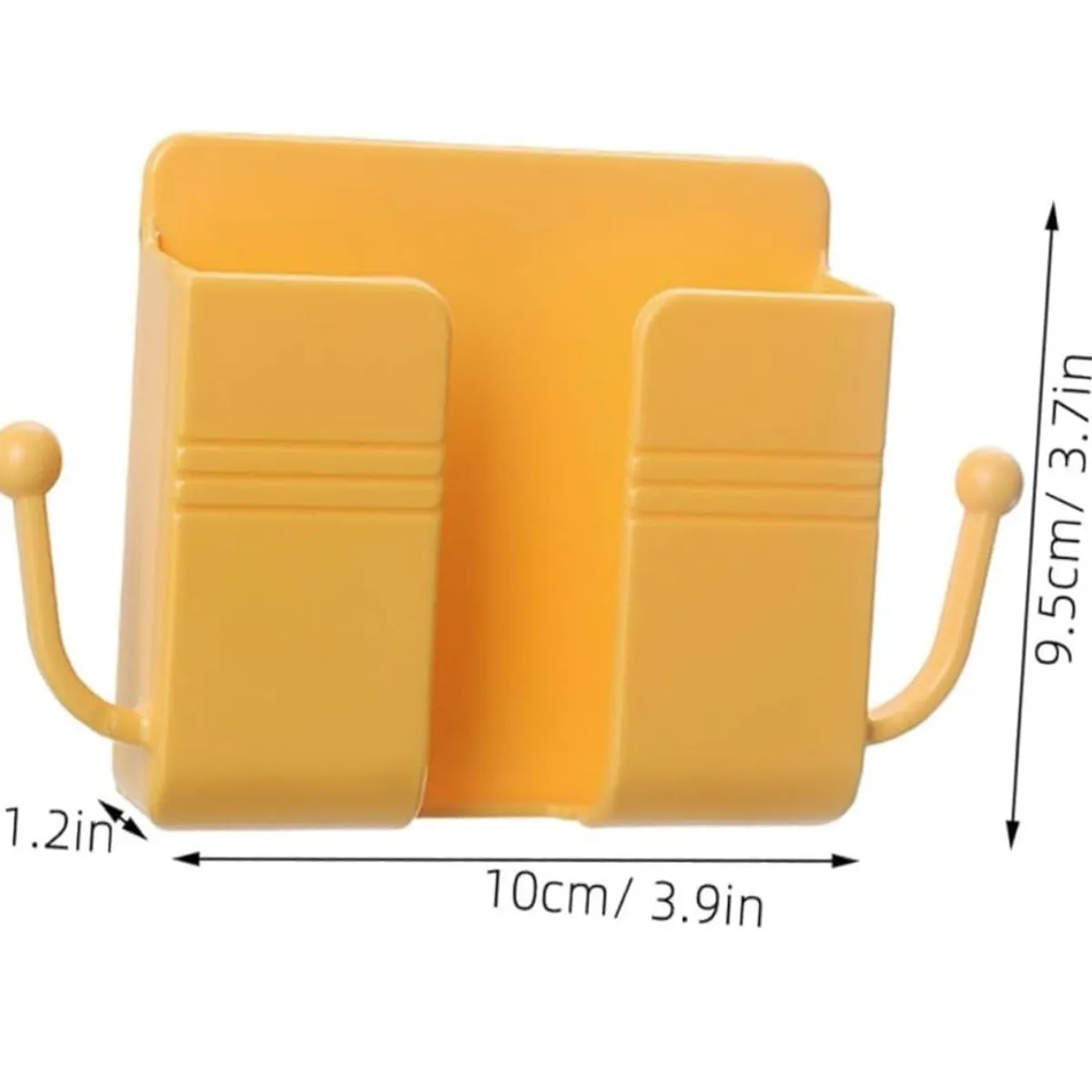 Wall Mount Phone Holder, Adjustable Bracket Shelf with Hooks, Storage Box, Yellow, Small, for Mobile Phones, Charging Cables, Headset.