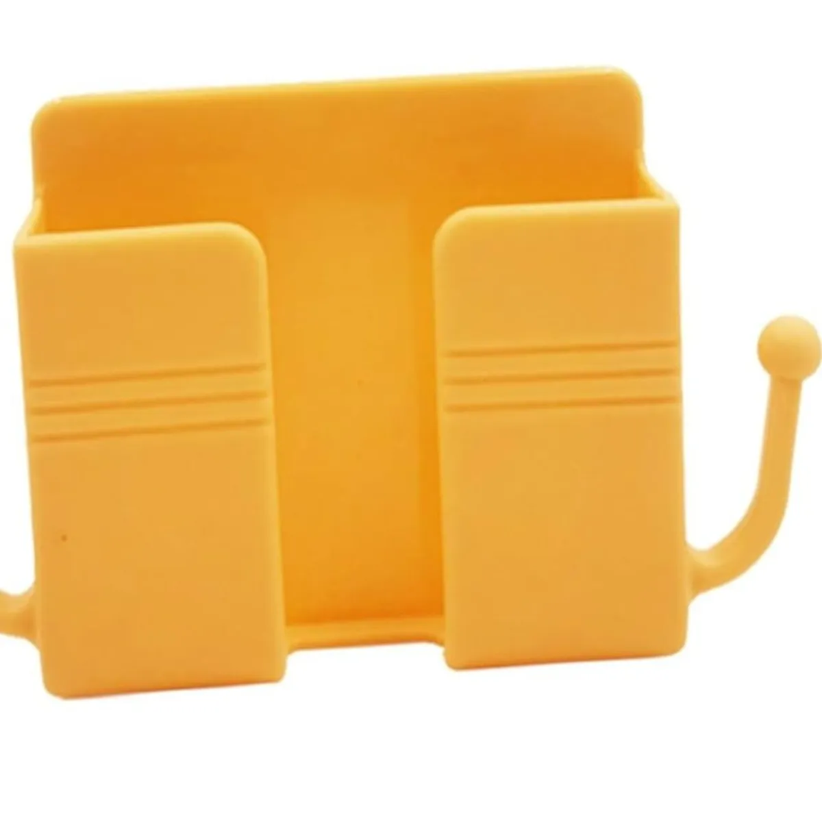 Wall Mount Phone Holder, Adjustable Bracket Shelf with Hooks, Storage Box, Yellow, Small, for Mobile Phones, Charging Cables, Headset.