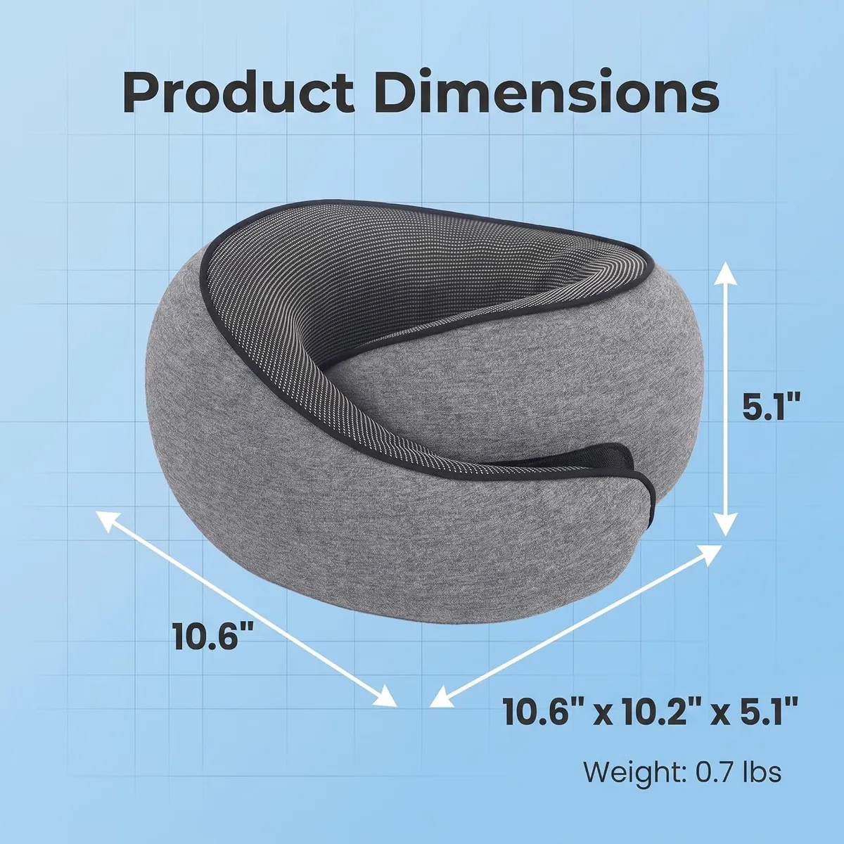 Memory Foam Travel Neck Pillow, 360° Ergonomic Support with Adjustable Strap, Washable Cover, Lightweight Head Rest for Airplane, Car, Bus, Gray