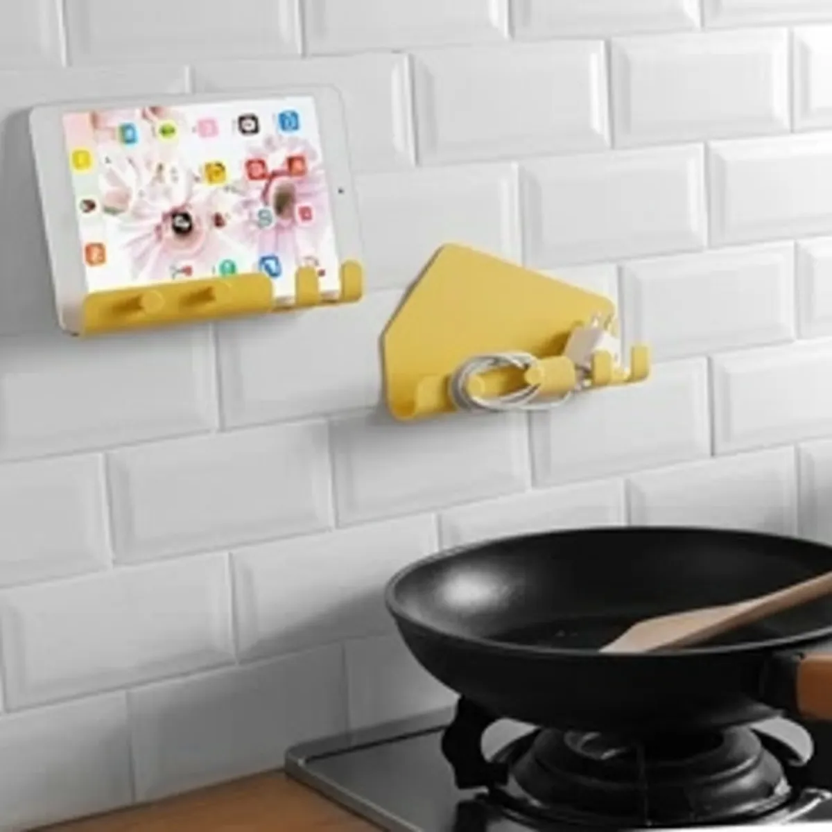 Wall Charging Holder with Hooks Multifunctional Blue Phone Stand.