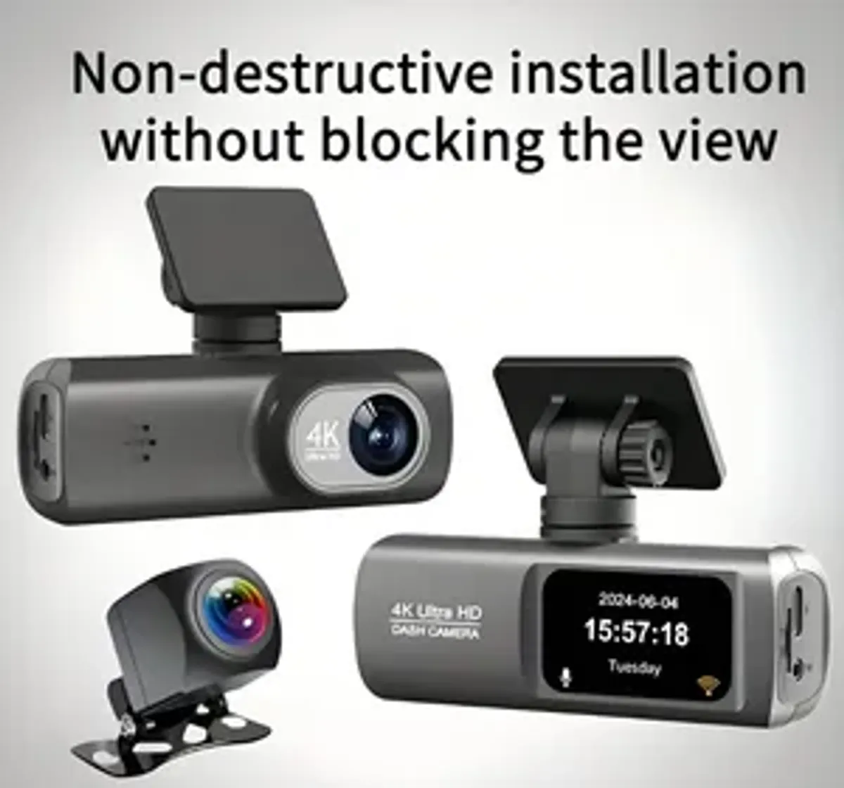 Windshield-mount 4K Ultra HD Dual Dashcam, WiFi Front And Rear Dual Lens Dash Camera, 1.5" IPS Screen, App Supported (without SD Card)
