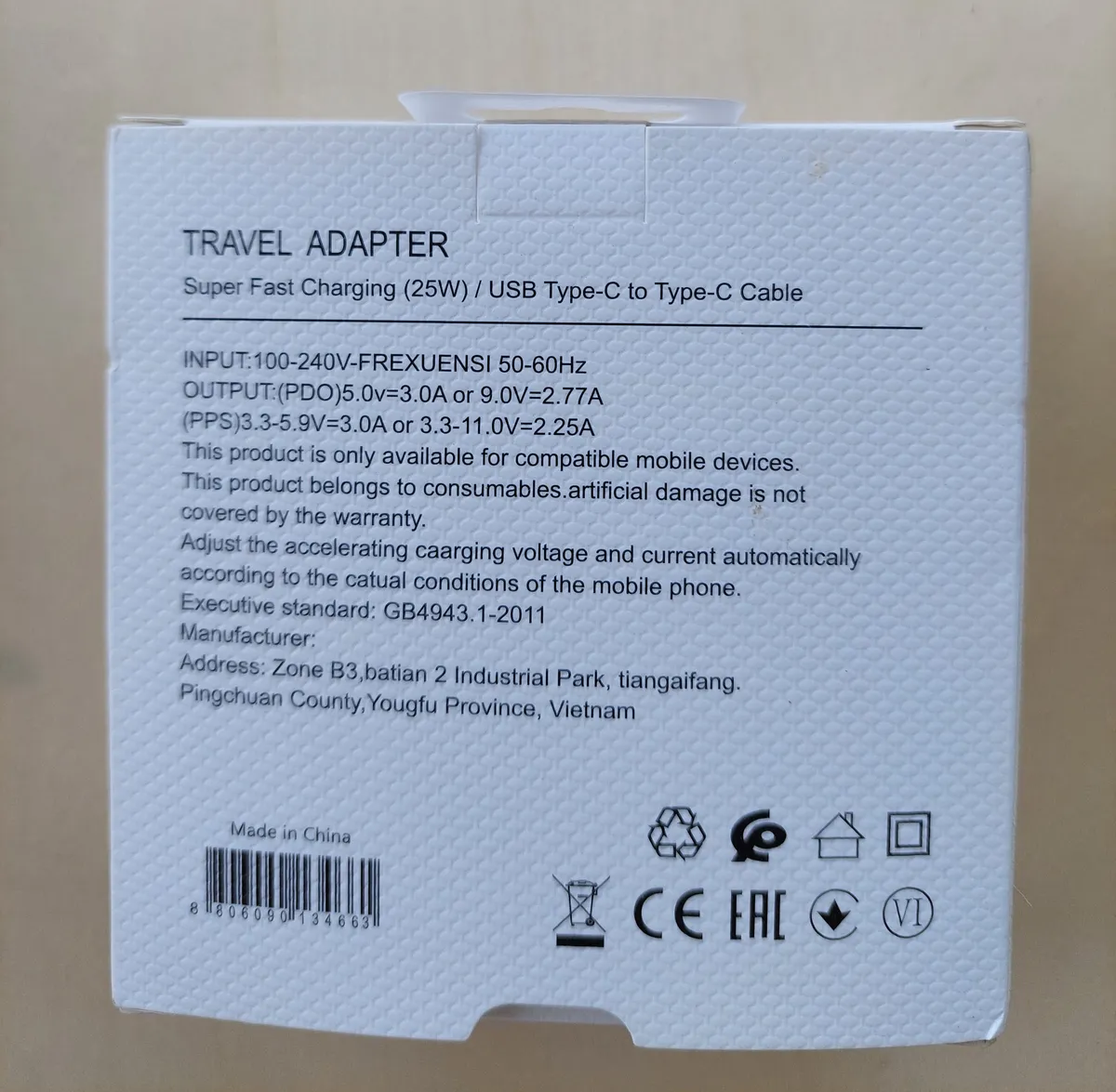25W Super Fast Charging Travel Adapter Combo (USB Type-C to Type-C Cable Included)
