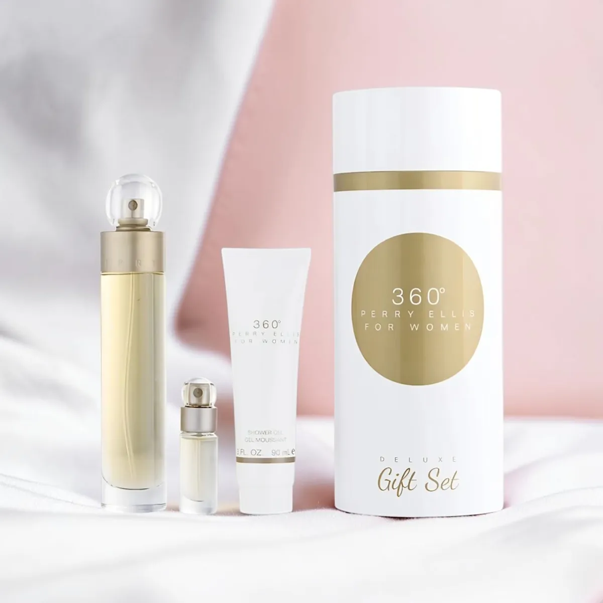 360° Perry Ellis for Women 3pc Deluxe Gift Set, 3.4 oz Eau De Toilette Spray, 3 oz Shower Gel & 0.25 oz Eau De Toilette Spray