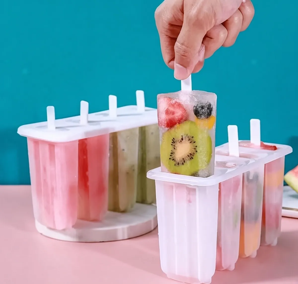 1PC Popsicle 4-Mold, Food Grade Plastic Ice Pop Molds