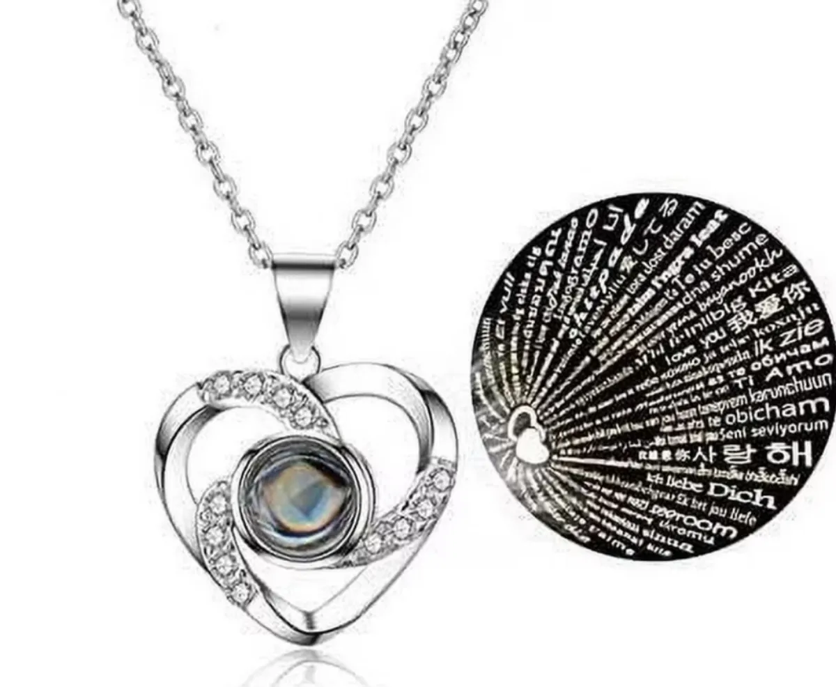 Preserved Rose With Silver-Tone Heart Necklace I Love You Gift Card Set