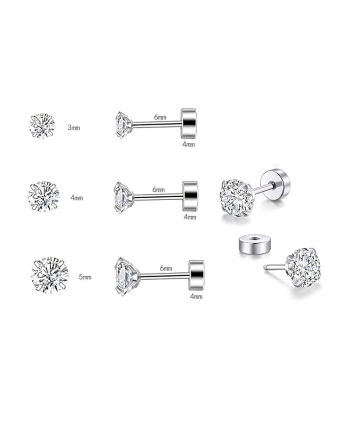 6pcs/3 pairs Stainless Steel & Ear Bone Stud Earrings For Women