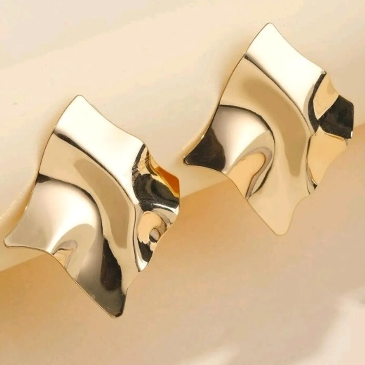 Gold Asymmetric Square Stud Earrings